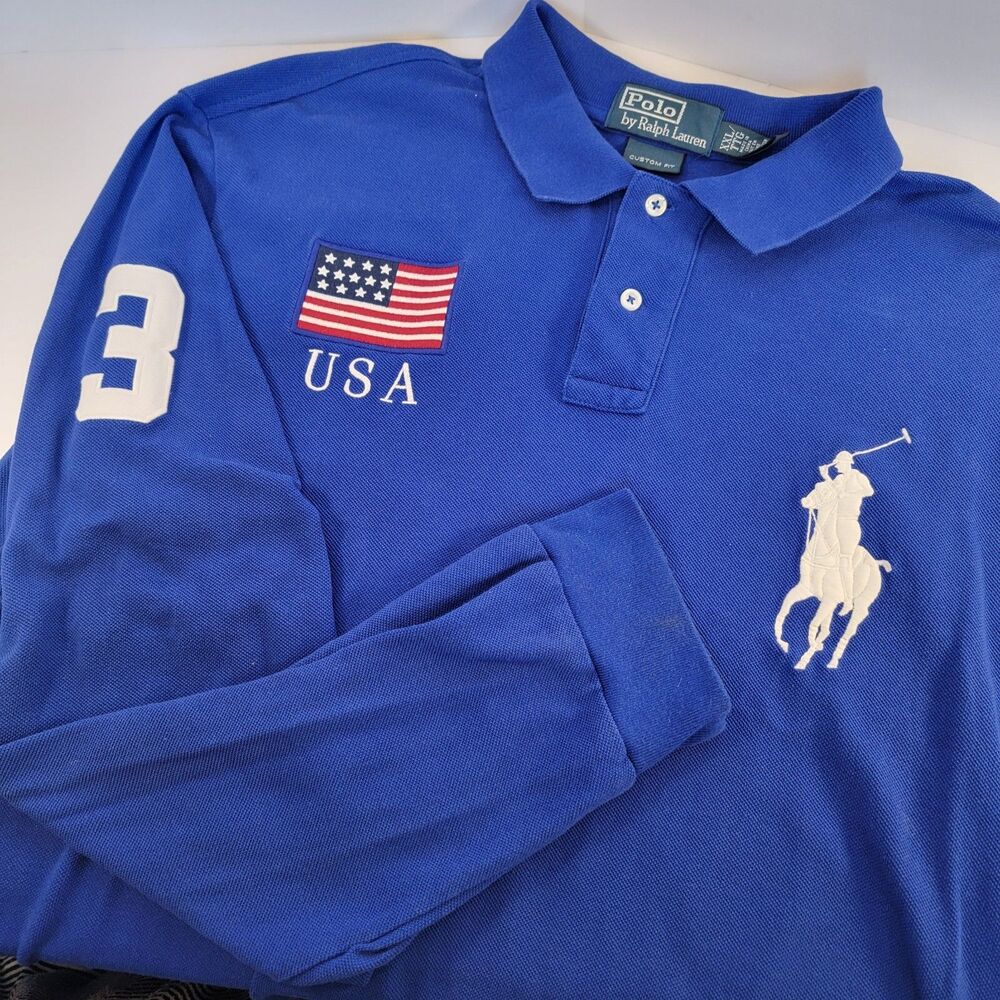 Polo by Ralph Lauren Custom Fit XXL/TTG Blue #3 Large Logo Hit Large Pony LS